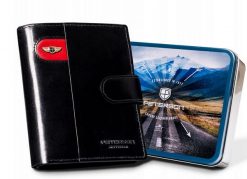 Portfel skórzany Peterson [D] PTN 22308L-VT-E czarny. Czarne portfele męskie Peterson, bez wzorów, ze skóry. Za 107.99 zł.