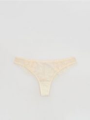 Koronkowe majtki stringi - złamana biel. Stringi damskie Reserved, l, bez wzorów, z koronki. Za 39.99 zł.