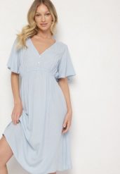Jasnoniebieska Bawełniana Sukienka o Rozkloszowanym Fasonie Liranelle. Niebieskie sukienki damskie Born2be, na co dzień, na lato, l, bez wzorów, z bawełny, eleganckie, bez kołnierzyka, bez ramiączek, midi, rozkloszowane. W wyprzedaży za 51.99 zł.