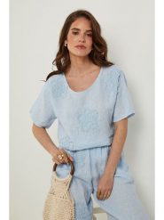 Rodier Lin Lniana koszulka w kolorze błękitnym rozmiar: XL/XXL. Niebieskie bluzki damskie Rodier Lin, xl, bez wzorów, ze lnu, bez kołnierzyka. Za 150.37 zł.