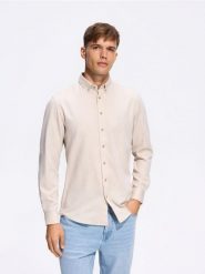 Koszula regular fit z bawełną - beżowy. Brązowe koszule męskie Reserved, l, bez wzorów, z bawełny, bez kołnierzyka, bez ramiączek. Za 129.99 zł.