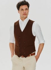 PAKO LORENTE – Brązowa dwurzędowa kamizelka męska. Brązowe kamizelki męskie Pako Lorente, m. Za 499.99 zł.