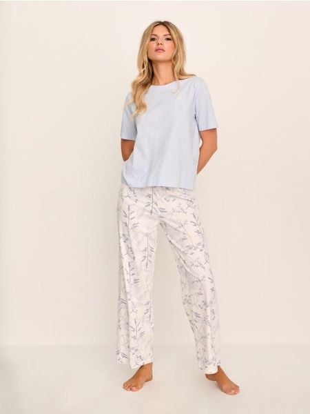 Bawełniana piżama dwuczęściowa - błękitny. Niebieskie piżamy damskie Sinsay, l, bez wzorów, z bawełny, bez ramiączek. Za 49.99 zł.