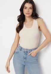 Beżowy Top z Modalem i Wiskozą Sanilatia. Brązowe topy damskie Born2be, m, bez wzorów, z jeansu, bez kołnierzyka. Za 84.99 zł.