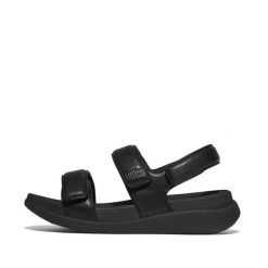 Klapki na koturnie z regulowanym paskiem na plecach damskie FitFlop F-Mode Go. Czarne klapki damskie FIT FLOP, bez wzorów, bez obcasa, na koturnie. Za 489.50 zł.