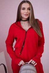 Komplet dresowy bluza z dłuższym bokiem czerwony. Czerwone bluzy z kapturem damskie KESI, l, z bawełny. Za 334.56 zł.