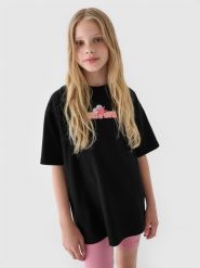4F T-shirt oversize z nadrukiem dziewczęcy - czarny 146 (10-11 lat). Czarne koszulki dziewczęce 4f, bez wzorów, z bawełny, bez ramiączek. W wyprzedaży za 19.99 zł.