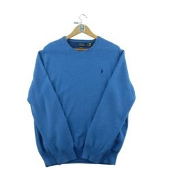Second life - Sweter męski Pima Cotton z haftowanym koniem - Jak nowy. Niebieskie swetry męskie Ralph Lauren, l, bez wzorów, z bawełny, bez kołnierzyka. Za 212.96 zł.