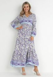 Fioletowo-Beżowa Sukienka Boho z Wiskozy Lohine. Fioletowe sukienki damskie Born2be, l, z aplikacjami, z wiskozy, boho, bez kołnierzyka, bez ramiączek, maxi, rozkloszowane. W wyprzedaży za 87.99 zł.