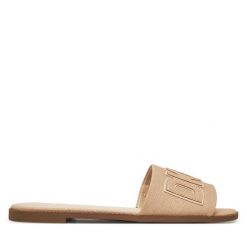 Klapki DKNY. Brązowe klapki damskie DKNY, bez wzorów, bez obcasa. Za 279.99 zł.