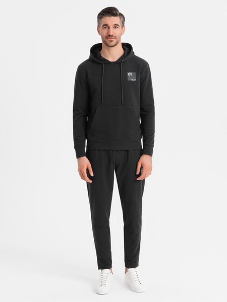 Komplet dresowy męski bluza z kapturem + spodnie dresowe - czarny V1. Czarne bluzy z kapturem męskie Ombre Clothing, m, z bawełny. Za 399.99 zł.