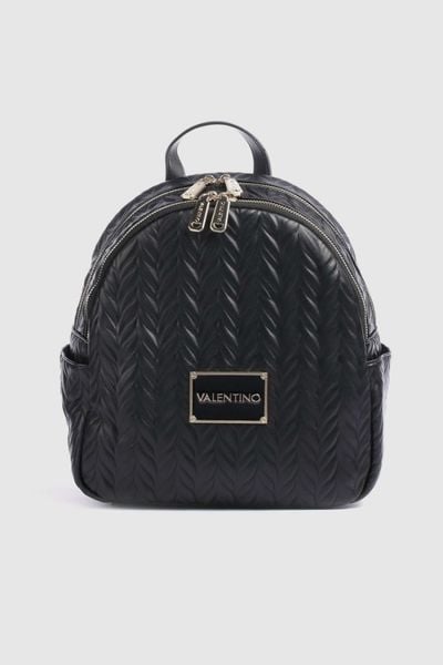VALENTINO Tłoczony czarny plecak z logo sunny re backpack. Czarne plecaki damskie Valentino by Mario Valentino, bez wzorów. W wyprzedaży za 379.99 zł.