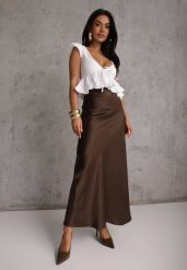 Brązowa Satynowa Spódnica Maxi High Waist Formia. Brązowe spódniczki damskie Renee, l, bez wzorów, z satyny, z podwyższonym stanem, maxi. Za 109.99 zł.