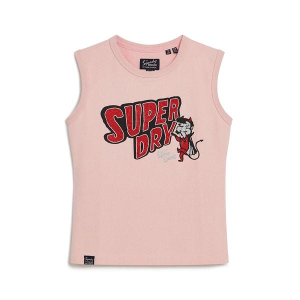 Damski wąski tank top Superdry Retro. Czerwone topy damskie Superdry., bez wzorów, bez kołnierzyka. Za 142.25 zł.