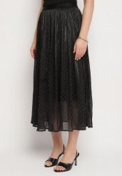 Czarna Rozkloszowana Spódnica z Gumką w Talii Zdobiona Cyrkoniami Folinetia. Czarne spódniczki damskie Born2be, l, z aplikacjami, eleganckie, midi, proste. Za 74.99 zł.