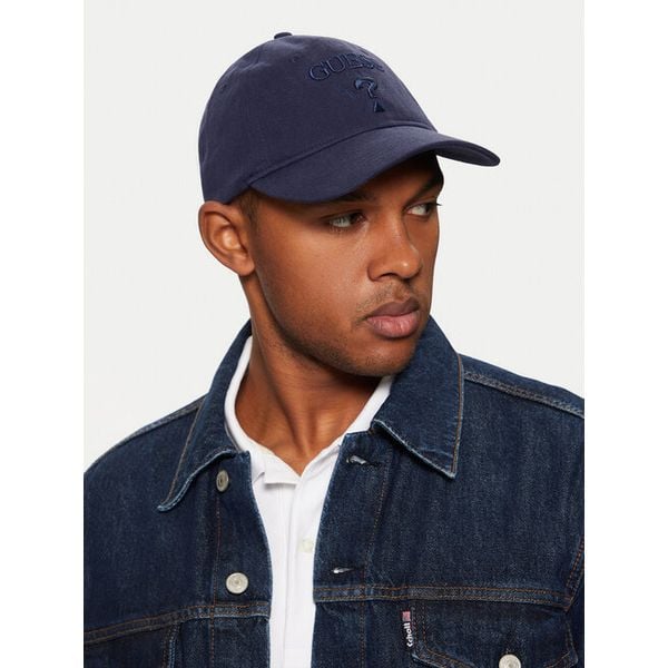 Czapka z daszkiem Guess. Niebieskie czapki męskie Guess, z aplikacjami. Za 89.99 zł.