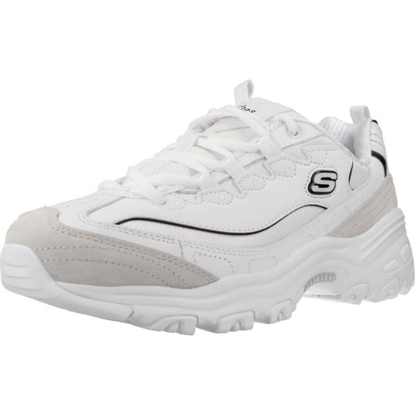 Buty do chodzenia damskie Skechers D'lites. Białe buty sportowe na co dzień damskie Skechers, bez wzorów, z gumy, trekkingowe. Za 299.99 zł.