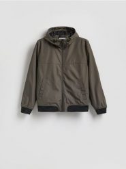 Kurtka wiatrówka z podszewką - ciemnozielony. Zielone kurtki męskie Reserved, l, bez wzorów, z tkaniny, bez kaptura. Za 149.99 zł.