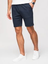 Szorty męskie z gładkiej dzianiny REGULAR FIT - granatowe V4 - Rozmiar: XL. Niebieskie szorty męskie Ombre Clothing, z dzianiny, bez kołnierzyka. W wyprzedaży za 59.99 zł.