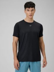 4F Koszulka treningowa regular szybkoschnąca męska - czarna M. Czarne t-shirty sportowe męskie 4f, m, ze skóry, bez ramiączek, na fitness i siłownię. Za 129.99 zł.