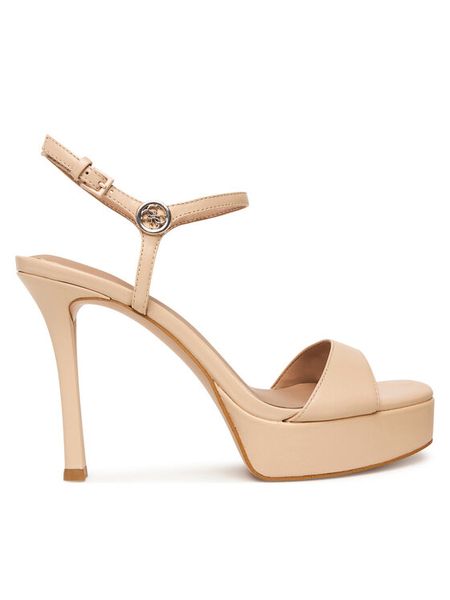 Guess Sandały FLPHEN LEA03 Beżowy. Brązowe sandały damskie Guess, z aplikacjami, ze skóry, bez obcasa, na szpilce. Za 719.99 zł.