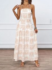 Tazga Sukienka w kolorze biało-jasnobrązowym rozmiar: 38. Białe sukienki damskie Tazga, bez wzorów, z tkaniny, bez kołnierzyka, bez ramiączek, maxi. Za 162.49 zł.
