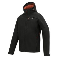 Męska wodoodporna kurtka softshell Arana z kapturem. Czarne kurtki softshell damskie Regatta, m, bez wzorów, z elastanu, z kapturem. Za 329.99 zł.