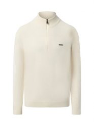 BOSS Green sweter z dzianiny z wełną pierwotną - Momentum Mężczyźni Sztuczne włókno beżowy|biały, XXL. Białe swetry męskie Boss Green, m, bez wzorów, z dzianiny, bez kołnierzyka. Za 429.95 zł.