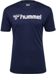 Koszulka Hummel Logo. Niebieskie bluzki sportowe damskie HUMMEL, l, z materiału, bez ramiączek, na fitness i siłownię. Za 112.00 zł.