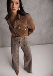 Panterkowe Jeansy Wide Leg High Waist z Bawełny Saliritia. Białe jeansy damskie Renee, z podwyższonym stanem. Za 129.99 zł.