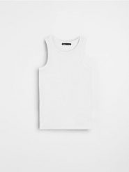 Tank top - biały. Białe topy sportowe damskie Sinsay, l, bez wzorów, bez ramiączek. Za 15.99 zł.