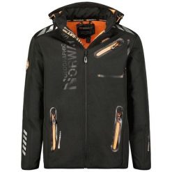 Męska Kurtka Soft Shell Royaute. Czarne kurtki męskie Geographical Norway, m, bez wzorów, z elastanu, z kapturem. Za 318.00 zł.