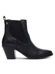 Tommy Hilfiger Botki Leather Western Chelsea Boot FW0FW09582 Czarny. Czarne botki damskie Tommy Hilfiger, ze skóry, bez obcasa, na słupku, bez zapięcia. Za 749.99 zł.