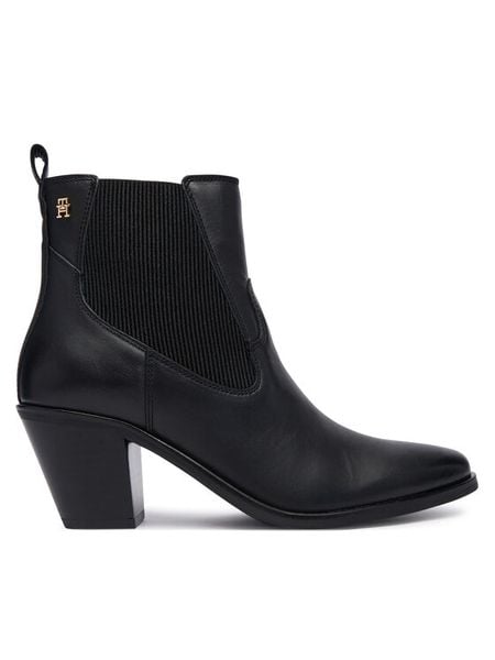 Tommy Hilfiger Botki Leather Western Chelsea Boot FW0FW09582 Czarny. Czarne botki damskie Tommy Hilfiger, ze skóry, bez obcasa, na słupku, bez zapięcia. Za 749.99 zł.