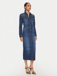 Liu Jo Sukienka jeansowa UF4146 D4811 78525 Niebieski Slim Fit. Niebieskie sukienki damskie Liu Jo, bez wzorów, z bawełny, bez kołnierzyka, bez ramiączek. Za 719.99 zł.