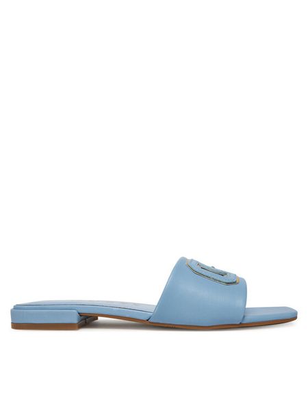Guess Klapki FLJTAR LEA19 Niebieski. Niebieskie klapki damskie Guess, z aplikacjami, ze skóry, bez obcasa. Za 319.99 zł.