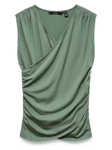 Vero Moda Bluzka w kolorze zielonym rozmiar: M. Zielone bluzki damskie Vero Moda, m, bez wzorów, bez kołnierzyka, bez ramiączek. Za 94.38 zł.