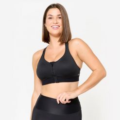 Stanik sportowy Domyos. Czarne biustonosze sportowe damskie DOMYOS, bez wzorów, z elastanu. Za 119.99 zł.