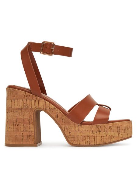 DeeZee Sandały F23858 Brązowy. Brązowe sandały damskie DeeZee, bez wzorów, z materiału, bez obcasa, na słupku. Za 159.99 zł.