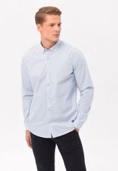 Bawełniana koszula casual K-ORTO. Niebieskie koszule męskie Volcano, l, bez wzorów, z bawełny, bez kołnierzyka, bez ramiączek. Za 139.99 zł.