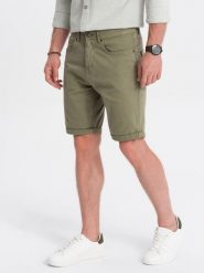 Szorty męskie CHINO - khaki V14 - Rozmiar: L. Brązowe szorty męskie Ombre Clothing, bez wzorów, z bawełny. W wyprzedaży za 39.99 zł.