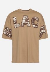 Ciemnobeżowa Bawełniana Koszulka T-shirt z Ozdobnym Nadrukiem Sanestia. Brązowe t-shirty męskie Born2be, m, bez wzorów, z bawełny, bez kołnierzyka. Za 54.99 zł.