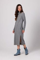 Prosta Dzianinowa Sukienka z Półgolfem - Szara. Szare sukienki damskie MOE, na co dzień, l, bez wzorów, z bawełny, bez kołnierzyka, bez ramiączek. Za 284.90 zł.