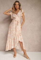 Różowa Asymetryczna Sukienka z Bawełny z Falbankami i Kwiatowym Printem Lommea. Czerwone sukienki damskie Renee, na co dzień, l, bez wzorów, z bawełny, eleganckie, z asymetrycznym kołnierzem, bez ramiączek, midi, asymetryczne. Za 149.99 zł.