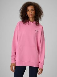 4F Bluza dresowa loose z kapturem damska - różowa S. Czerwone bluzy z kapturem damskie 4f, s, z bawełny. Za 189.99 zł.
