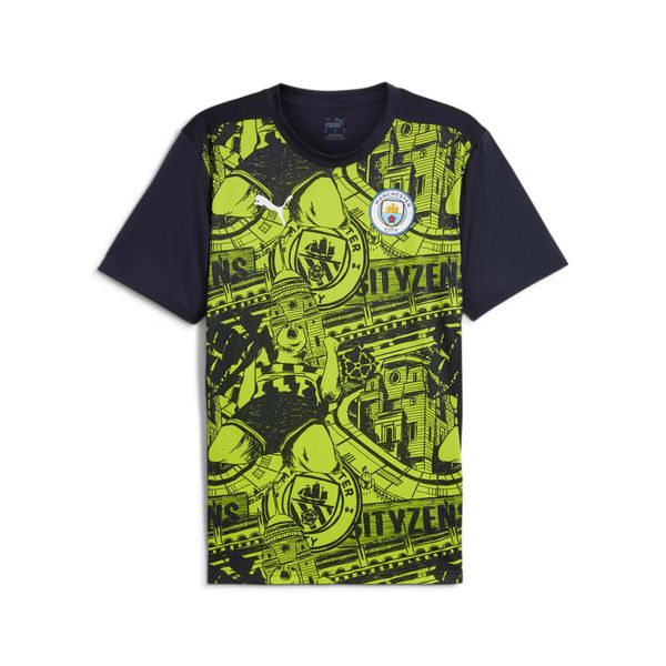 Koszulka przedmeczowa Manchester City 2024/25. Żółte t-shirty sportowe męskie Puma, s, z materiału, bez ramiączek, na fitness i siłownię. Za 299.70 zł.