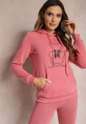 Różowa Bluza Kangurka ze Ściągaczami z Nadrukiem i Polarem Simunsa. Czerwone bluzy bez kaptura damskie Renee, l, z polaru. Za 79.99 zł.