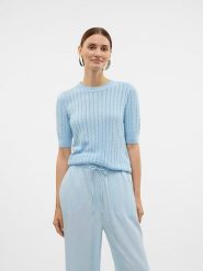 Vero Moda Sweter w kolorze błękitnym rozmiar: L. Niebieskie swetry klasyczne damskie Vero Moda, l, bez kołnierzyka. Za 87.81 zł.
