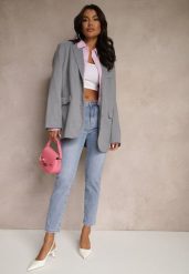 Jasnoniebieskie Jeansy High Waist o Kroju Mom Fit Delarinor. Niebieskie jeansy damskie Renee, z podwyższonym stanem. Za 119.99 zł.