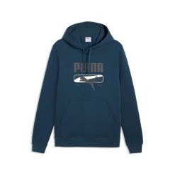 Męska dzianinowa bluza z kapturem PUMA Sport Logo Play PUMA. Niebieskie bluzy sportowe męskie Puma, bez wzorów, z bawełny, sportowe, bez kołnierzyka, bez ramiączek. Za 259.00 zł.